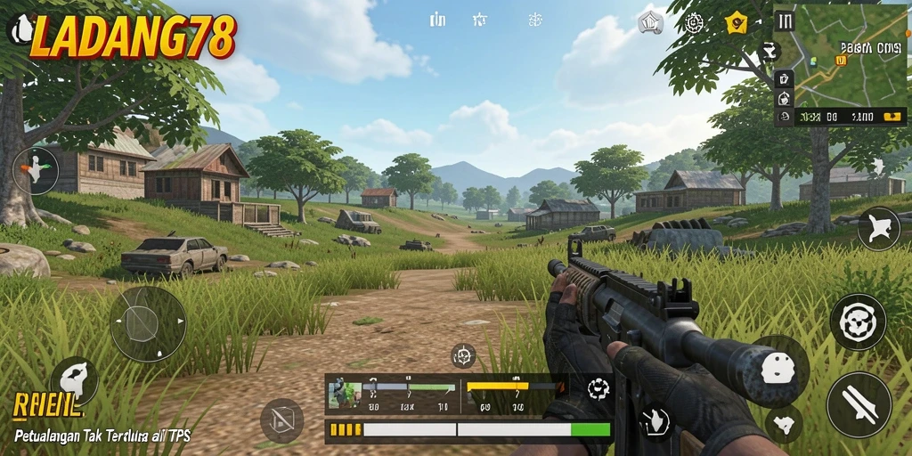 Tangkapan layar utama LADANG78 menampilkan aksi intens dalam gameplay TPS.