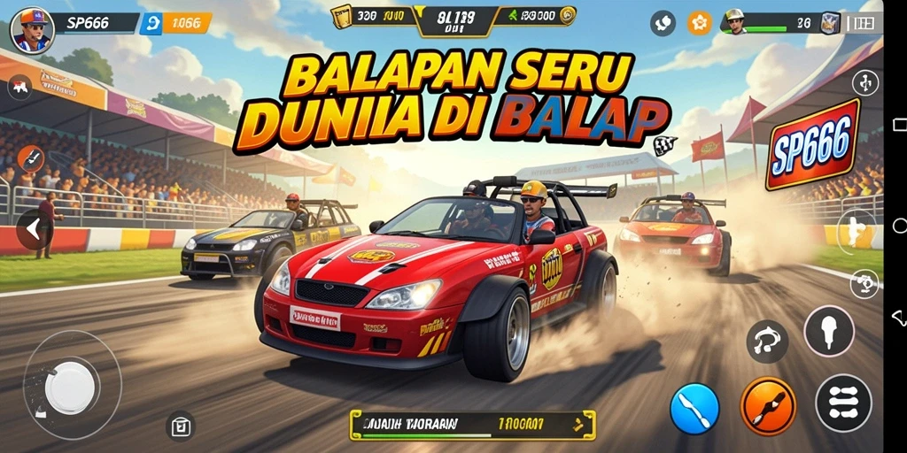 Screenshot SP666 menampilkan aksi balapan yang mendebarkan.